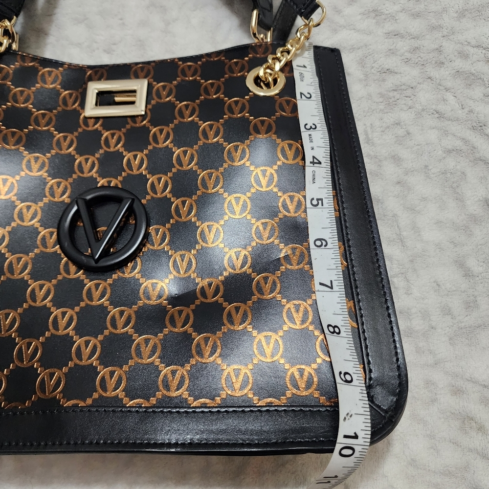Mario Valentino Shoulder Bag Black Metallic Embossed Momogram Logo NWT - Picture 8 of 15
